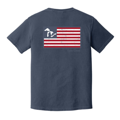 Great Lakes American Flag - Navy - Unisex Garment Dyed