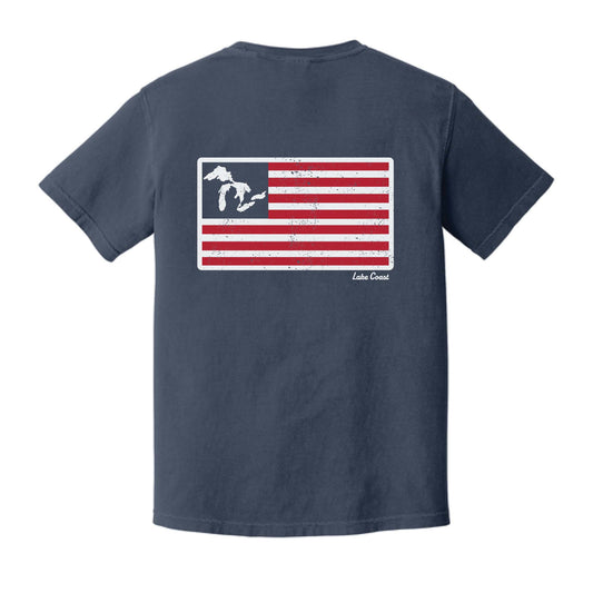 Great Lakes American Flag - Navy - Unisex Garment Dyed